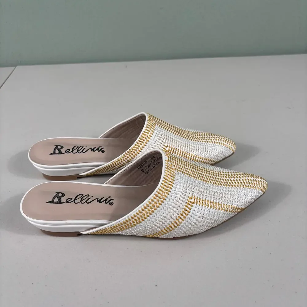 Bellini Festive Women Size 6M White Pointed Toe Woven Casual Slide‎ Mule Sandals - Picture 2 of 10